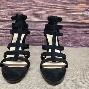 FSJ Women Chunky Mid High Heel Sandals Open Toe T-Strap Pumps Cutout Black 9